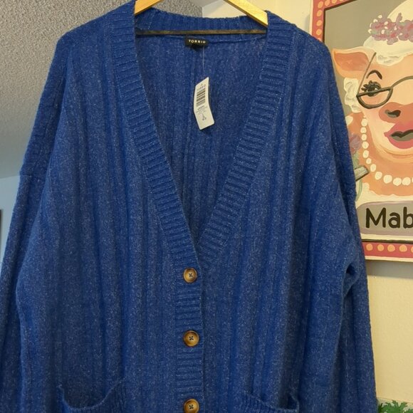 Torrid Vegan Cashmere Boyfriend Cardigan Sweater Blue Size 2X (18/20) NWT - Picture 7 of 14